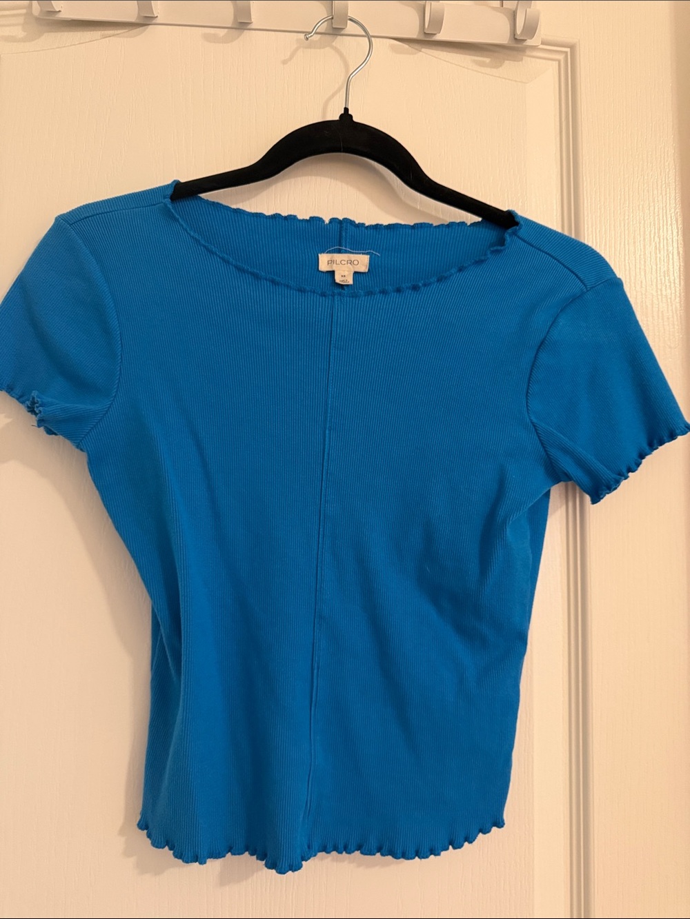 Pilcro Bright Blue Short Sleeve Ribbed Crop Top